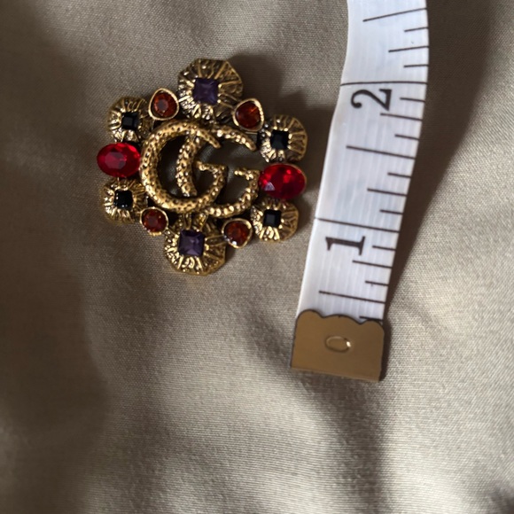 GUCCI Logo GG Ornate Colorful Gold Brooch Pin - Picture 6 of 7